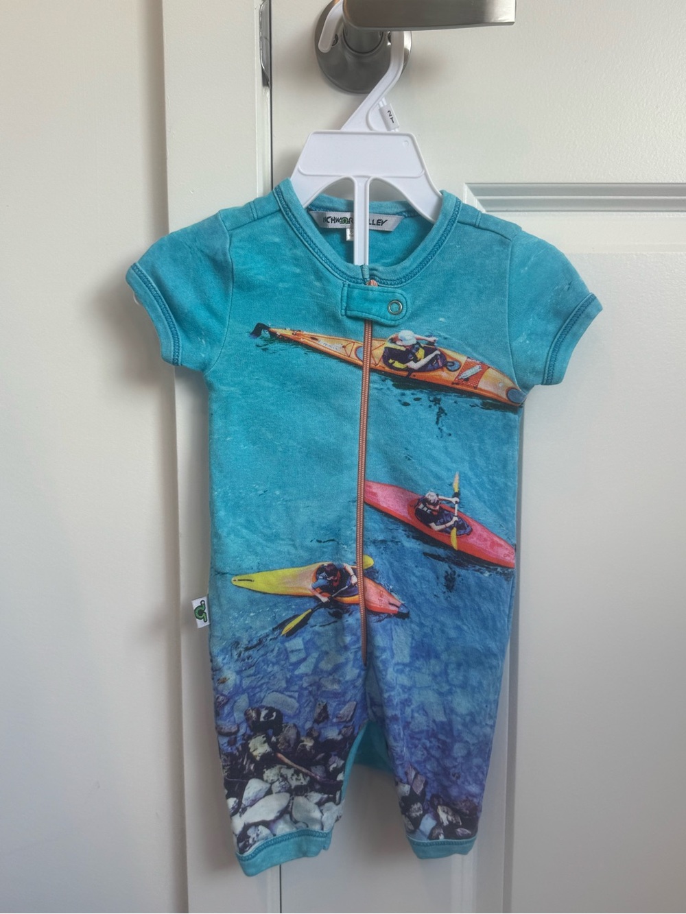 Kayak Graphic Short-Sleeve One-Piece Romper - Turquoise